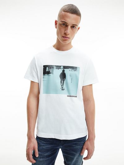 Calvin Klein Ruhák HU401945 | Calvin Klein Organic Cotton Photo Print Férfi Póló Világos Fehér
